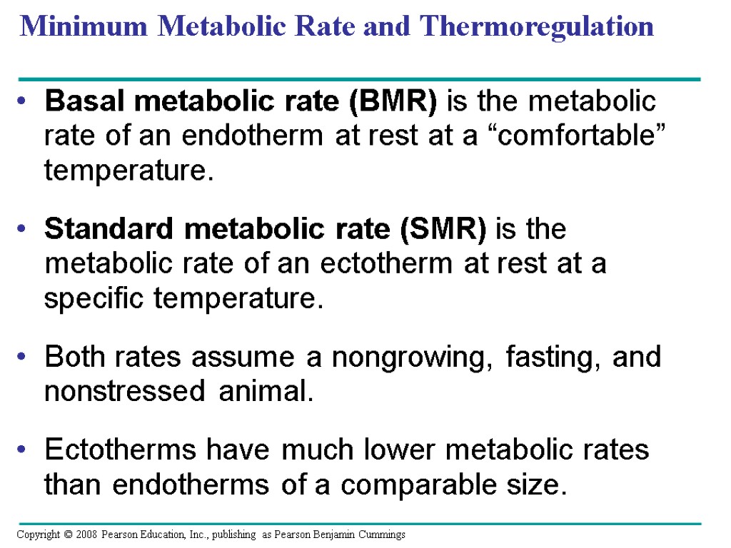 Minimum Metabolic Rate and Thermoregulation Basal metabolic rate (BMR) is the metabolic rate of